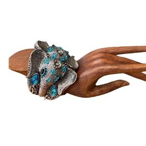 Jacarii NWT Elephant Bracelet Blue Crystals Silvertone Hinge Statement Cuff